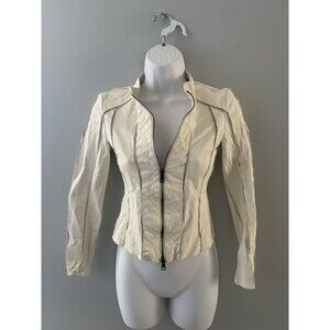 Jennifer Tattanelli Casini Cream Leather Laser Cut Moto Jacket Size XS (42)
